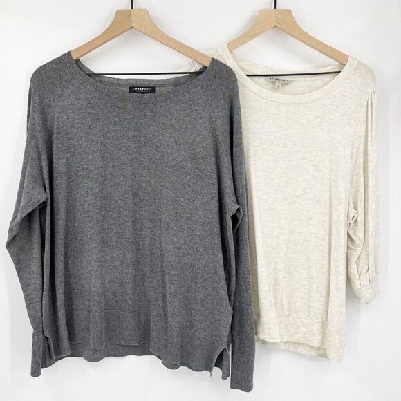 Liverpool Los Angeles Lot of 2 Size Large Tops Gray Sweater Tan 3/4 Soft Top - Picture 1 of 13